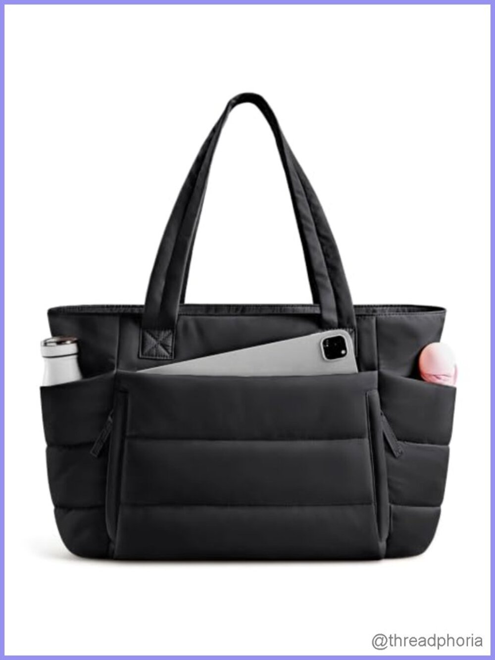Quilted Puffer Tote Bag Lightweight Water Resistant Zipper Work Travel